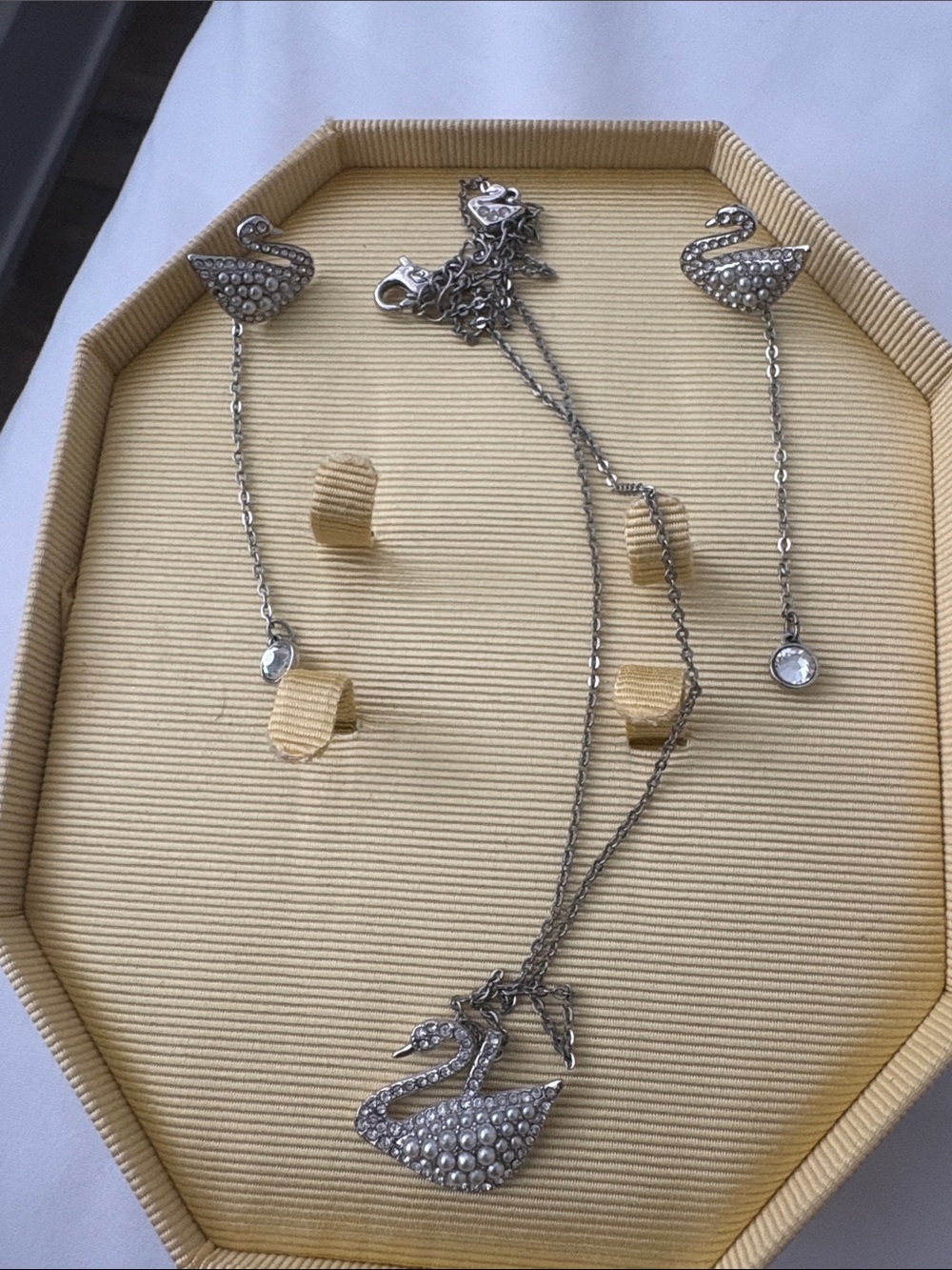 Swarovski Silver Crystal Swan Necklace and Drop Earrings Set